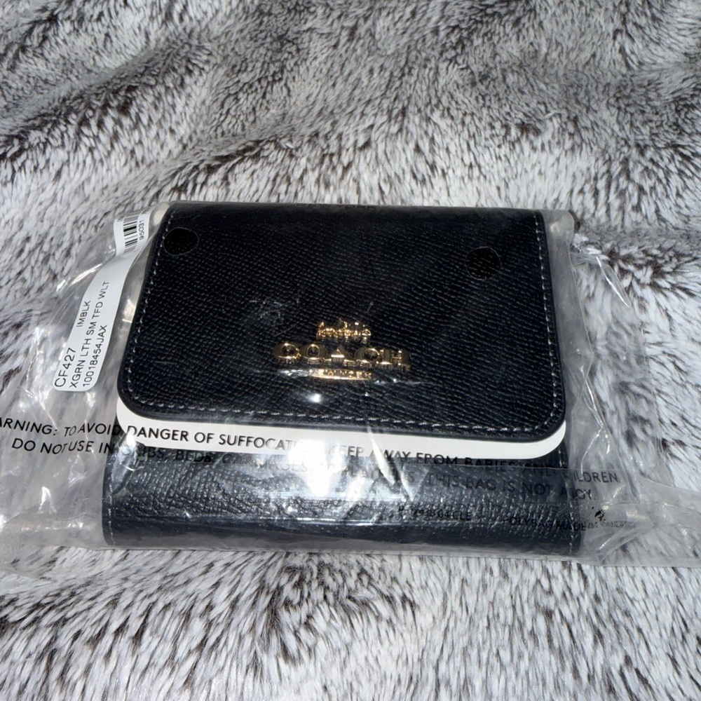 BRAND NEW!! Never used. Coach Black Textured Wallet with Gold Accents